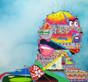 New Breed, 2014-2015. Acrílico y collage sobre lienzo. 187,96 x 213,36 cm.