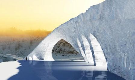 Rendering of Bridge in Ice, the ice bridge inspired by design by Leonardo da Vinci. Photo via: MNN.