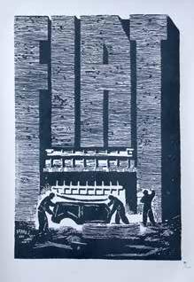 Pierre Gaignard, Plan de sauvetage en un peu plus grand de la xylogravure FIAT 1942 de Mario Puppo, wood engraving, 65 x 50 cm