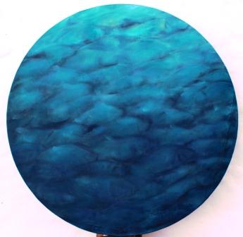 Nubia Medina. Memorias del mar. Oleo y  técnica mixta sobre lienzo. 99 cms de diámetro.  2015
