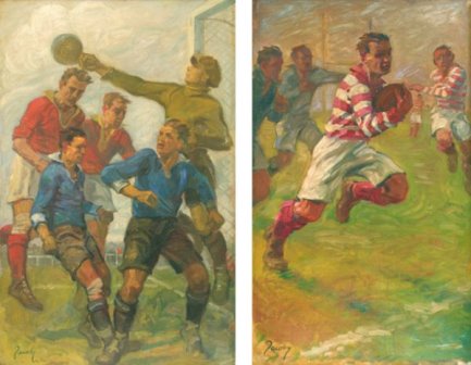 Jean Jacoby’s Corner, left, and Rugby. At the 1928 Olympic Art Competitions in Amsterdam, Jacoby won a gold medal for Rugby. Courtesy of the Olympic Museum Lausanne.