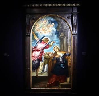 Jacopo Robusti, called Jacopo Tintoretto and Studio (1518 – 1594), The Angel foretelling Saint Catherine of Alexandria of her martyrdom Oil on canvas with an arched top, relined as a rectangle, 177.1 by 99.3cm. Jacopo Robusti, called Jacopo Tintoretto and Studio (1518 – 1594), The Angel foretelling Saint Catherine of Alexandria of her martyrdom Oil on canvas with an arched top, relined as a rectangle, 177.1 by 99.3cm.