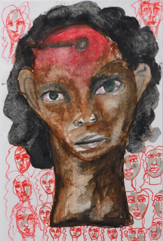 Gabriela M. Vázquez, Sin Título, Sin Fecha, medio mixto sobre papel, 9” x 6” Colección Casa Silvana de Arte Afropuertorriqueño