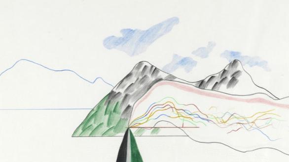 David Hockney, Lebanese Mountain, 1966, colored pencil on paper and ink on paper, Courtesy Philippe Jabre