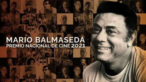 Perfil de Mario Balmaseda sobre collage de imágenes. Premio Nacional de Cine 2021 
