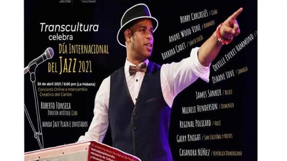 cartel de la celebración en el Caribe del Día Mundial del Jazz  