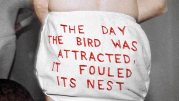 Louise Bourgeois Garment from performance "She lost it", 1992 White bloomers with red embroidery, 38.1 x 43.2 cm © The Easton Foundation / 2021, ProLitteris, Zurich