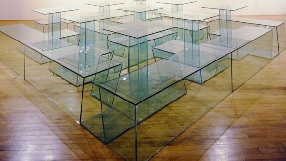 VITO ACCONCI, Maze Table, 1985. Glass and silicone. 2'6" x 12' x 12'