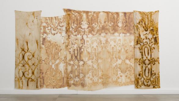 Liene Bosquê, Gowanus I, 2017, Rust dye on fabric (silk, linen and cotton), 114,3 x 154,5 cm [45 x 61 in].