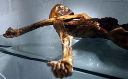 The mummy of an Iceman named Otzi displayed at the Archaeological Museum of Bolzano in 2011. (Photo: Andrea Solero/AFP/Getty Images)