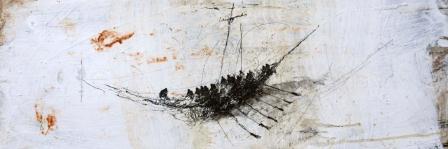 De la serie “Éxodos, Odiseas y Supervivencia”, 2016. Mixta sobre lino. 30 x 70 cm