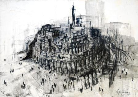 De la serie “Huérfanos de Babel”, 2016. Mixta sobre lino. 100 x 140 cm.