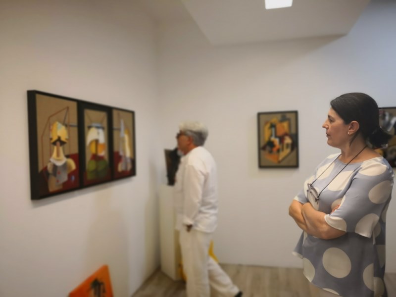 The artist Purificación Villafranca, in one of the exhibitions of the Art Unity Gallery