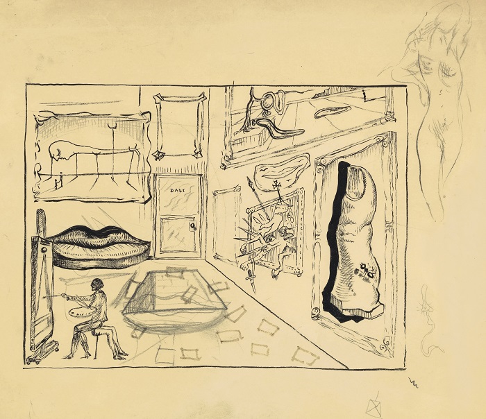 Salvador Dali, Atelier de l'artiste (étude pour Destino de Walt Disney), 1947. Galería Jorge Alcolea