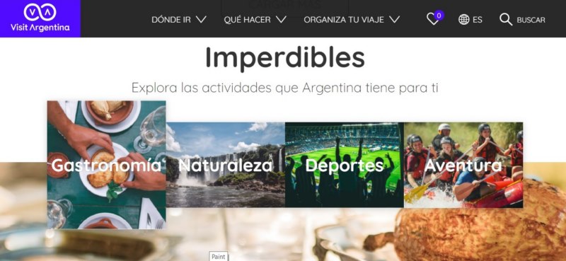 Sección imperdibles en web Visit Argentina 