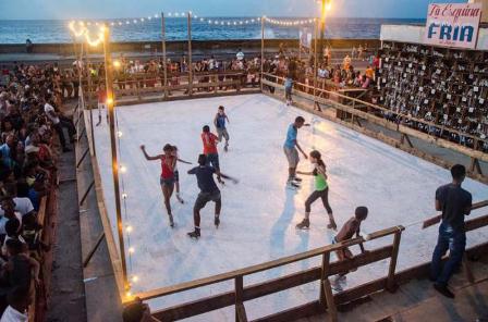 Cubans Skate in Fake Ice During The Sunny Havana Biennial 