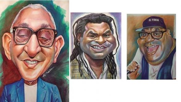caricaturas del Maestro Juan Formell, Mayito Rivera (ex cantante de Los Van Van) y Robertón (cantante de Los Van Van) 