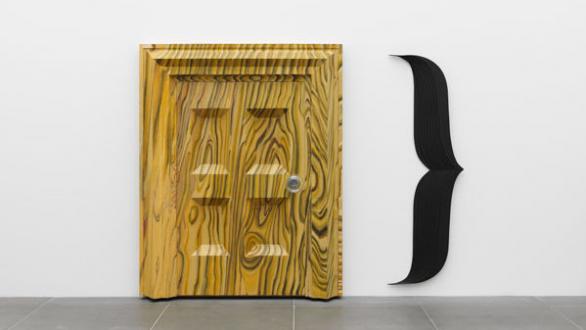 Richard Artschwager, Door }, 1983-84 Acrylic and lacquer on wood and glass, metal, two parts 207.6 x 165.1 x 24.8 cm Collection Kerstin Hiller and Helmut Schmelzer, on loan to Neues Museum Nürnberg Photo: Annette Kradisch © Estate of Richard Artschwager, VEGAP, Bilbao, 2020