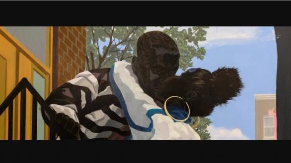 Kerry James Marshall, Vignette (The Kiss) (detail), 2018, presented at Art Basel in Basel 2018 by Jack Shainman Gallery, New York City.