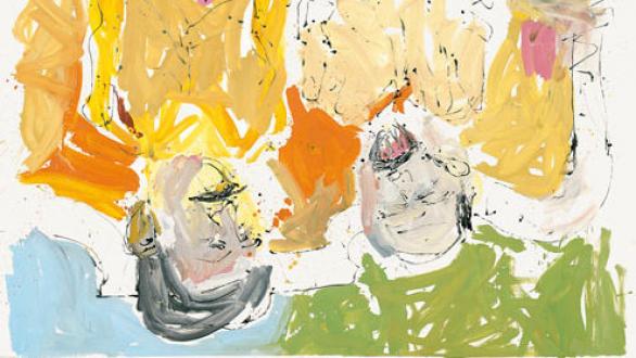 Georg Baselitz Mrs. Lenin and the Nightingale (Selection of 4 works) Lucian and Frank en plein air (Lucian und Frank Plein-air), 2008 Oil on canvas, 300 x 250 cm Guggenheim Bilbao Museoa © Georg Baselitz, Bilbao, 2021  