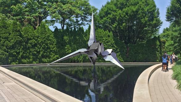 Bruce Beasley, Dorion, 1986, stainless steel, 240 x 360 x 120 inches, 1/2, Grounds For Sculpture, Gift of The Seward Johnson Atelier, photo: courtesy of Bruce Beasley