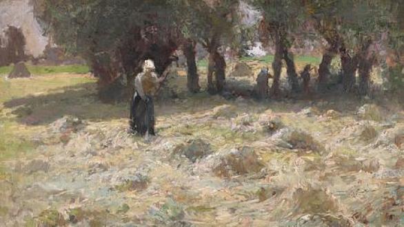 Bertha Wegmann: 'Turning the hay', c. 1888. The Hirschsprung Collection