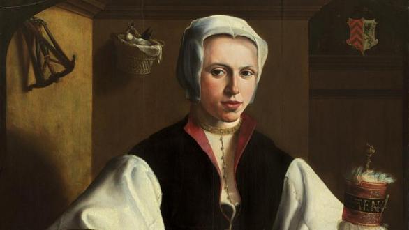 Detalle de la obra Retrato de una mujer hilando, Maarten van Heemskerck, 1531