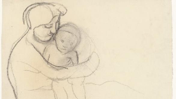 Paula Modersohn-Becker Female nude sitting on the ground, with a child on her lap, 1906 Charcoal, Private collection