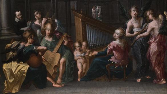 Santa Cecilia con un coro de Ángeles. Anónimo. Siglo XVII