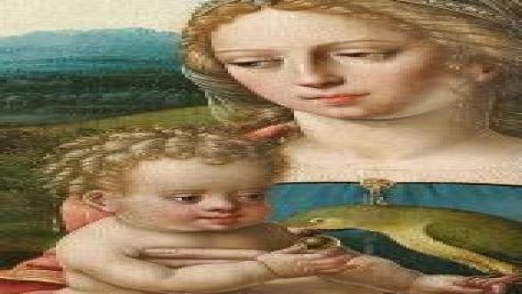 The Master with the Parrot, Madonna and Child in a Panoramic Landscape, 62 x 40 cm (detail)